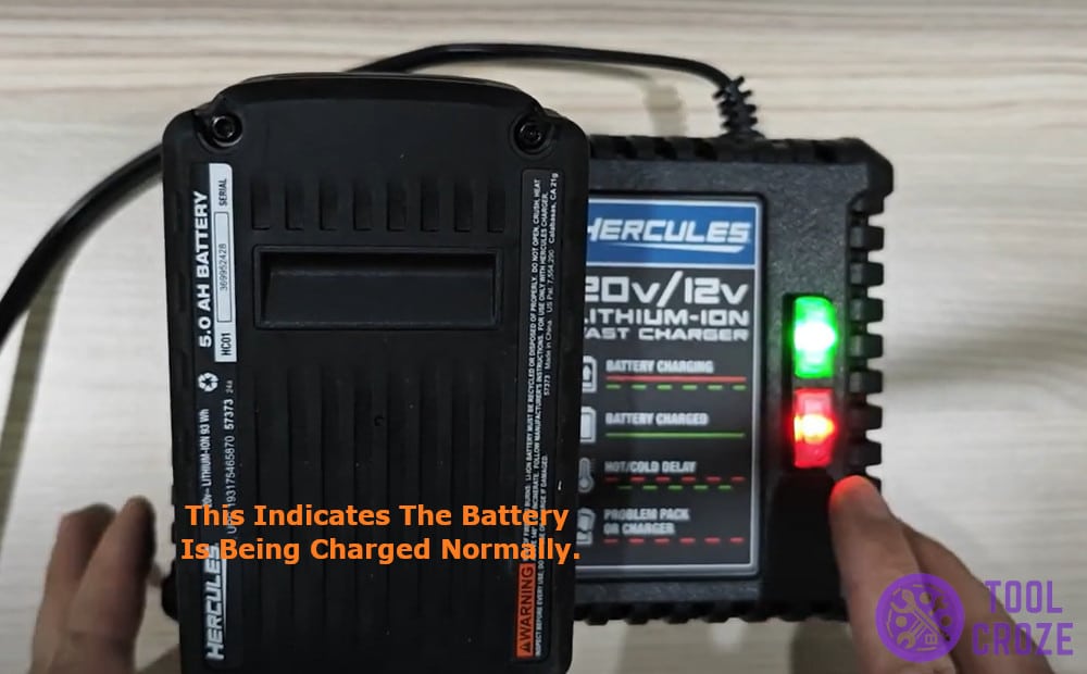 indicates that the battery is being charged normally,