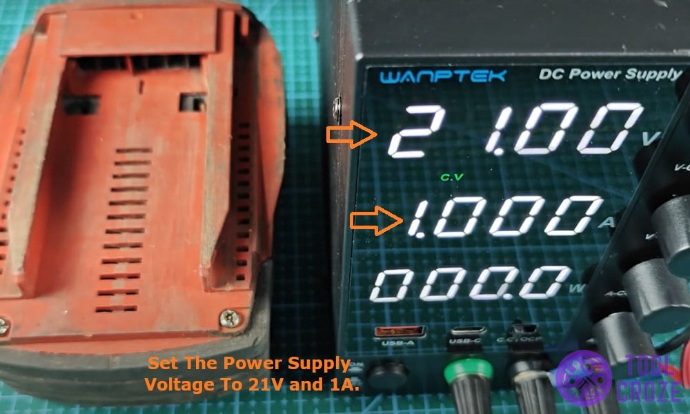 setting my power supply voltage to 21V and 1A