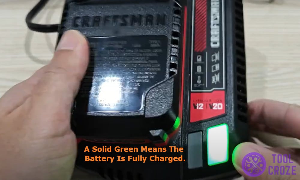 solid green means the battery is fully charged
