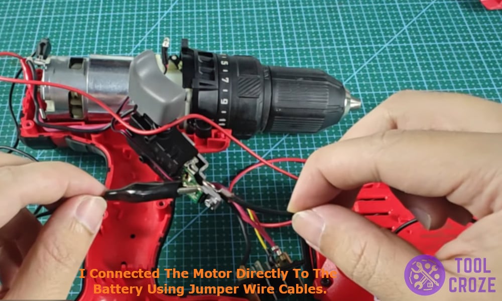 I started by connecting the motor directly to the battery using the jumper wire cables