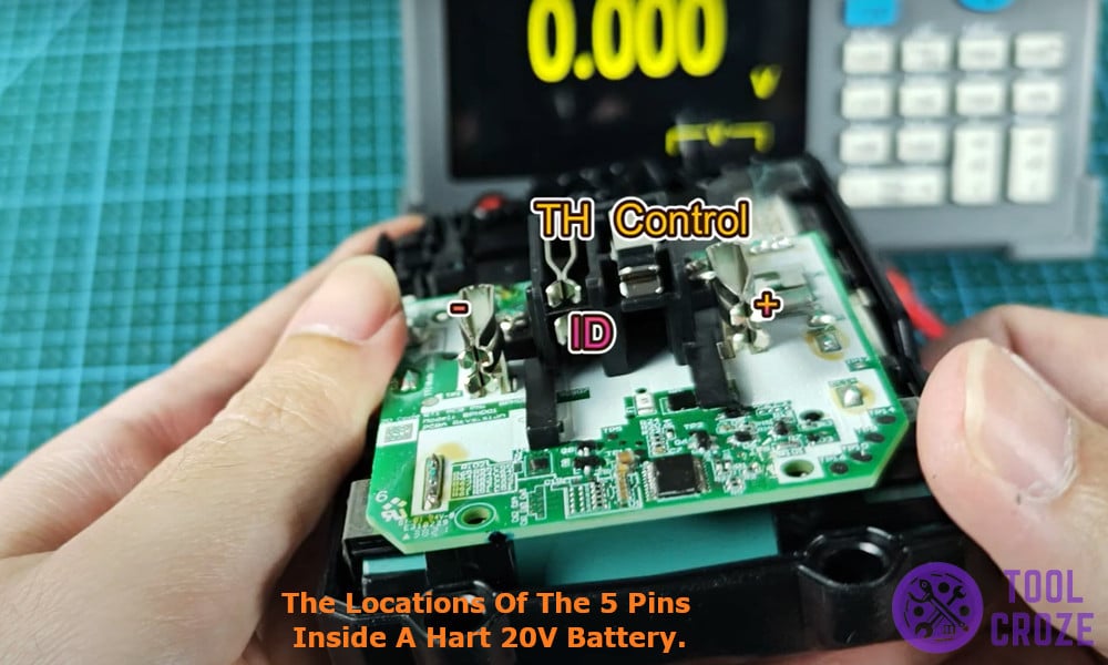 locations of the 5 pins Hart 20v battery