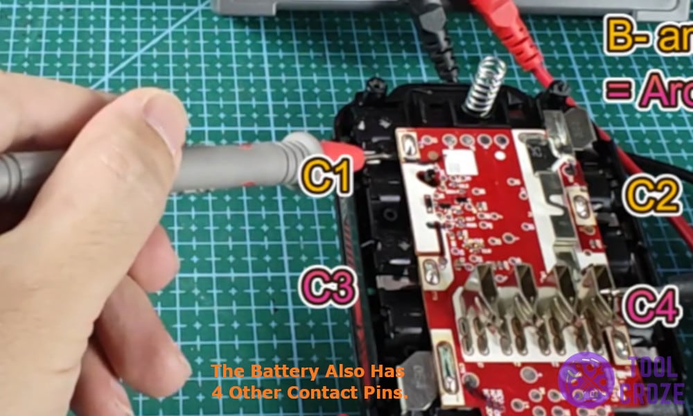 the battery also has various contact pins