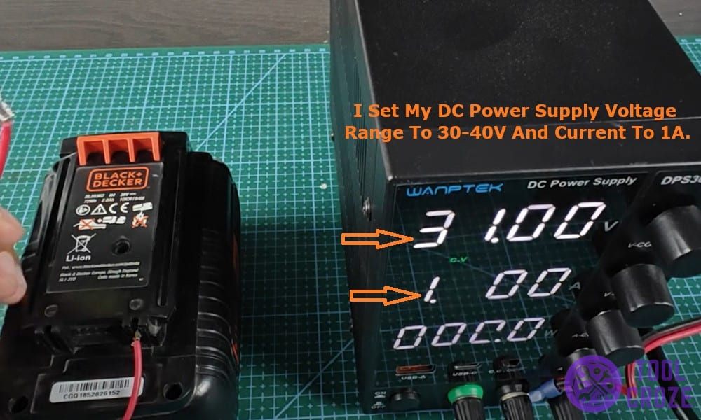 I set my DC power supply voltage range to 30-40V and current to 1A.