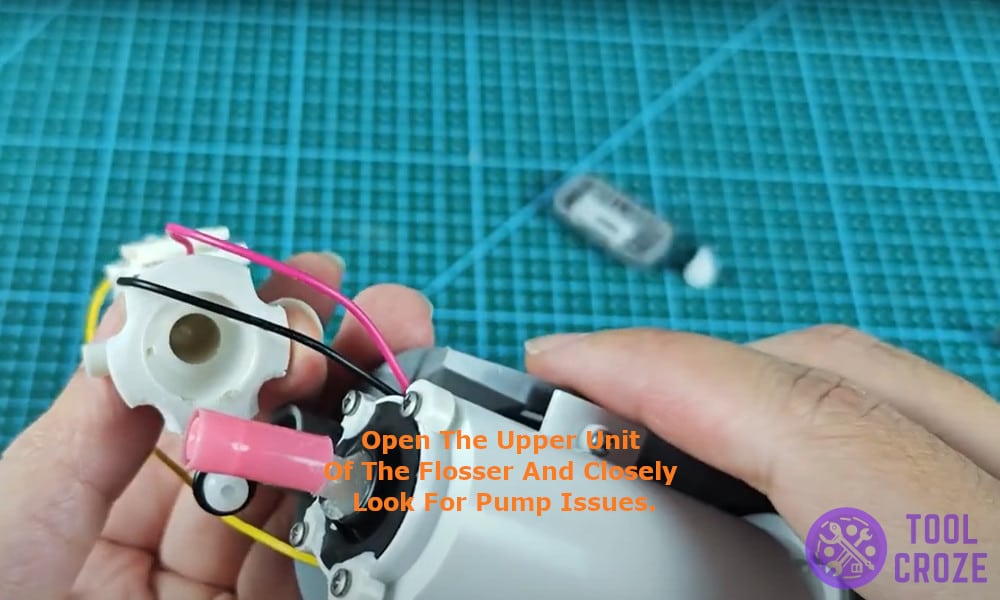 open the upper unit of the flosser and closely look for pump issues.