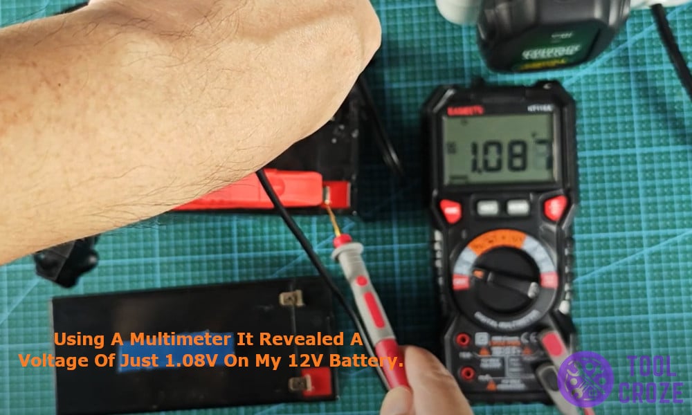 using a multimeter it revealed a voltage of just 1.08V on my 12V battery.