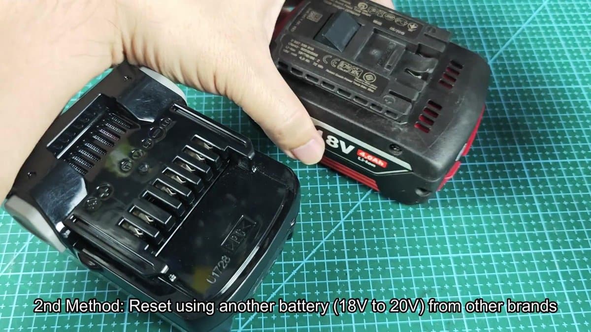 18V battery placed on black charger