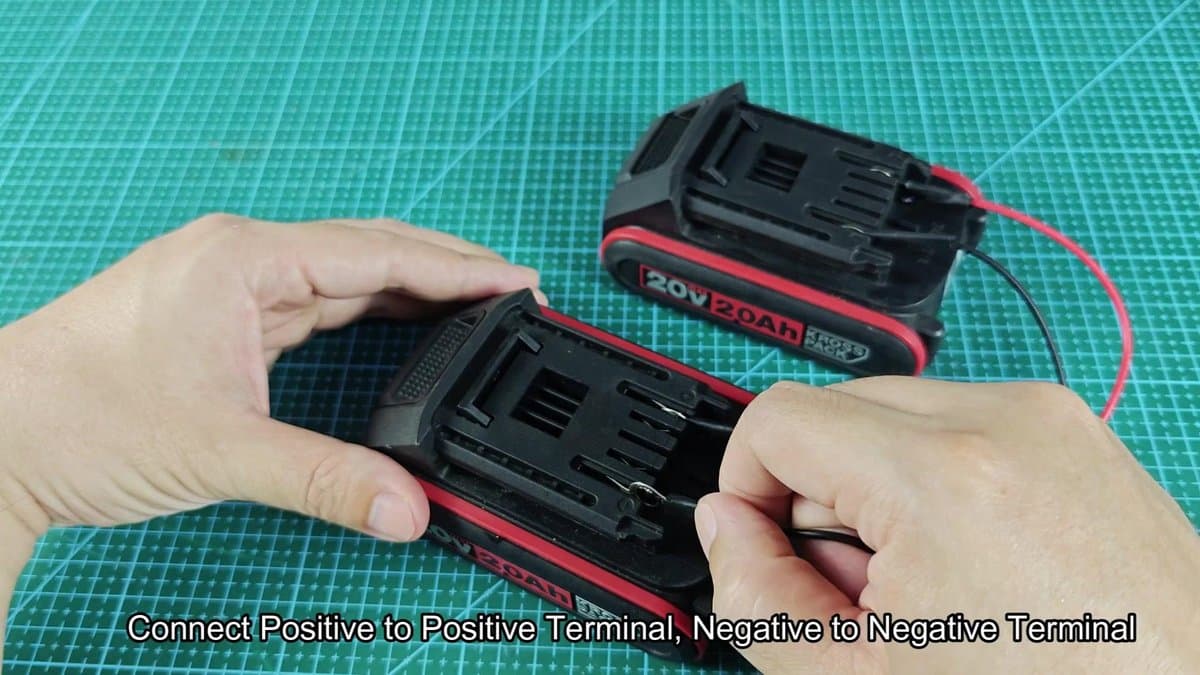 20V 2.0Ah battery packs on green grid mat