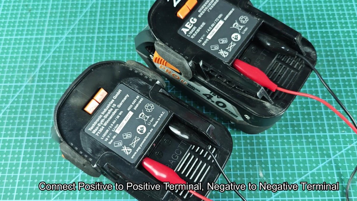 AEG 18V batteries with red clamps