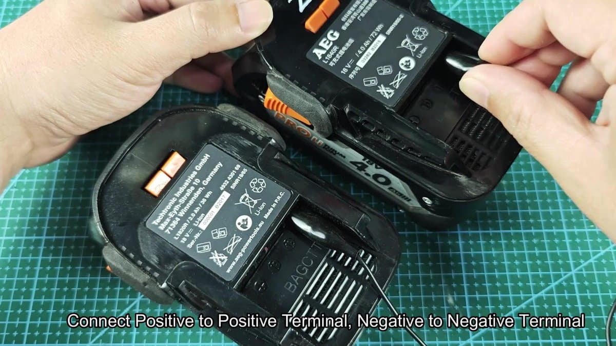 AEG 18V battery being connected to charger