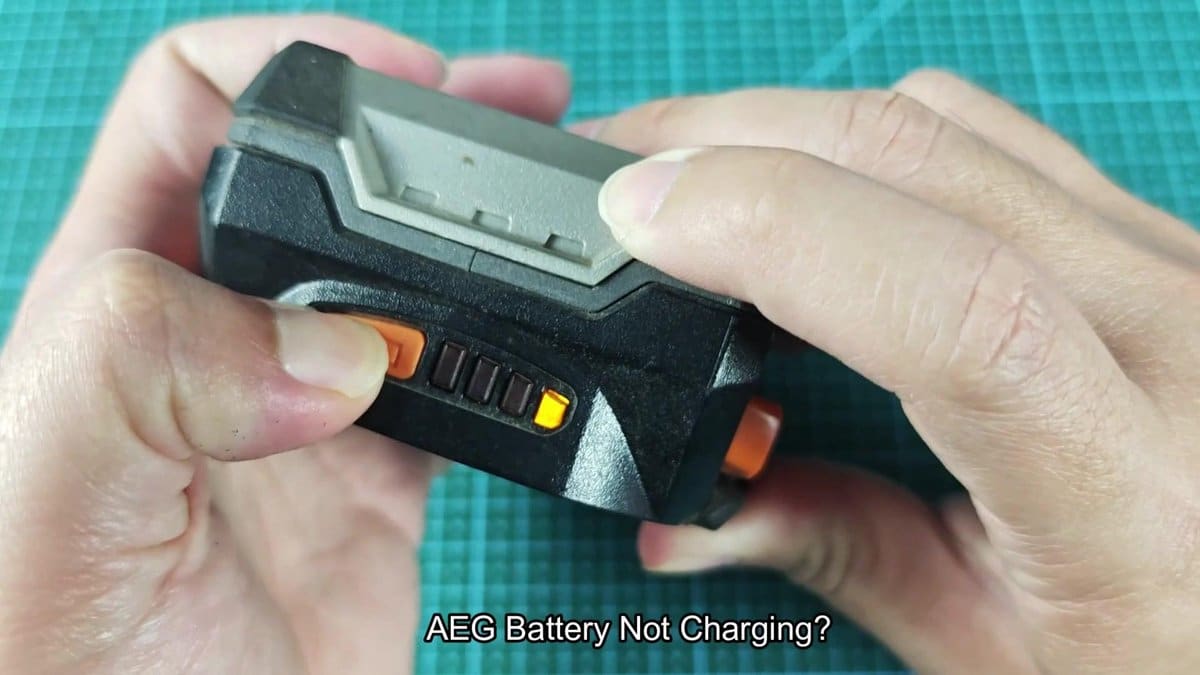 AEG battery with orange indicator light