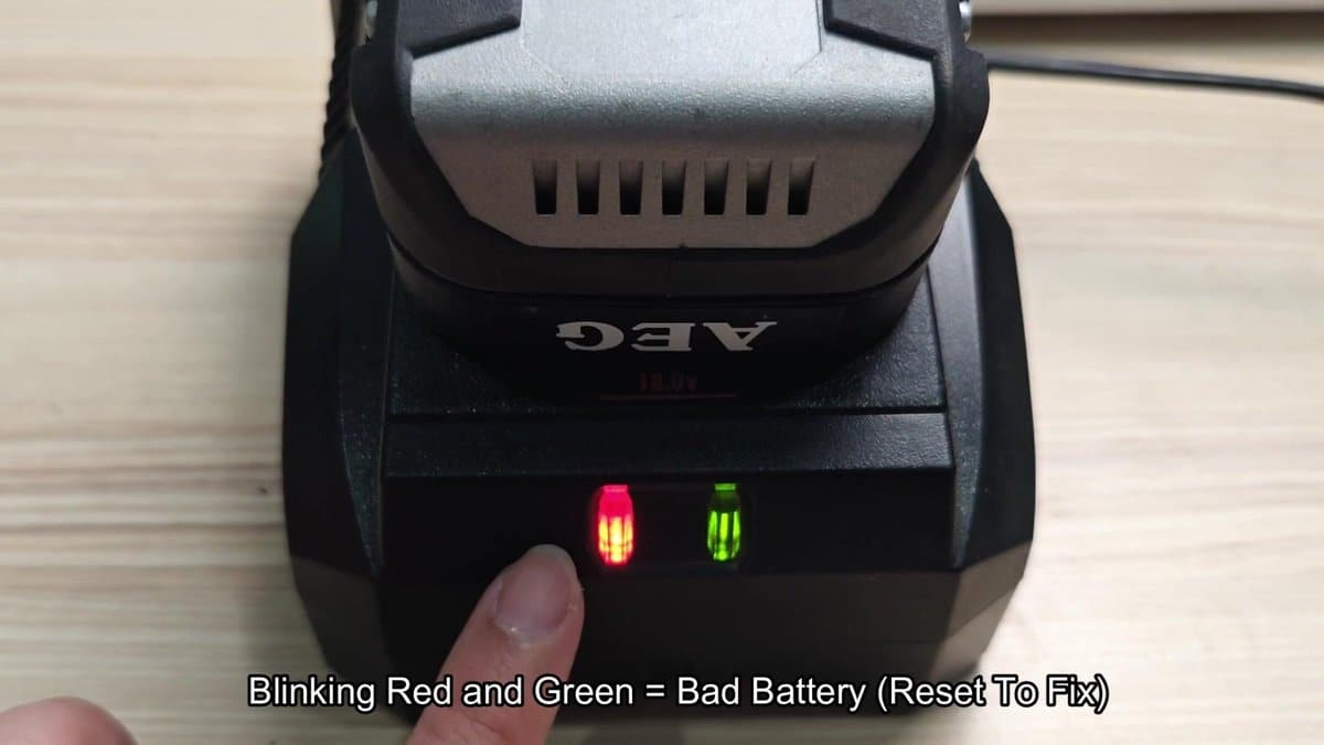 AEG charger with red and green lights blinking