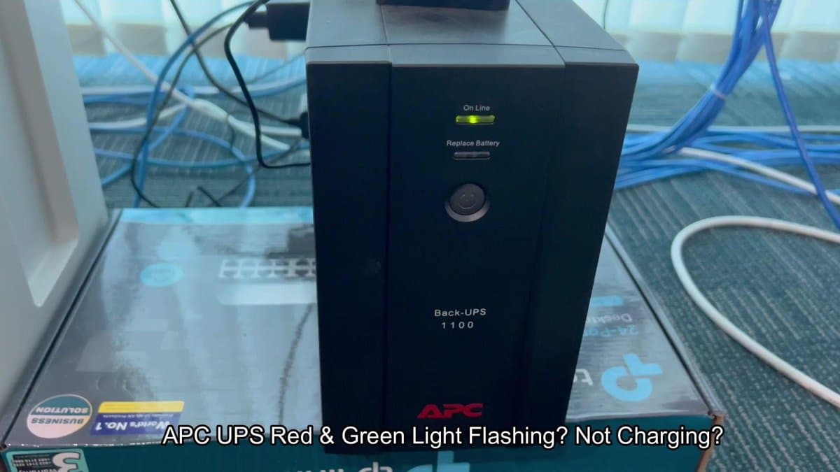 APC UPS with green online light illuminated