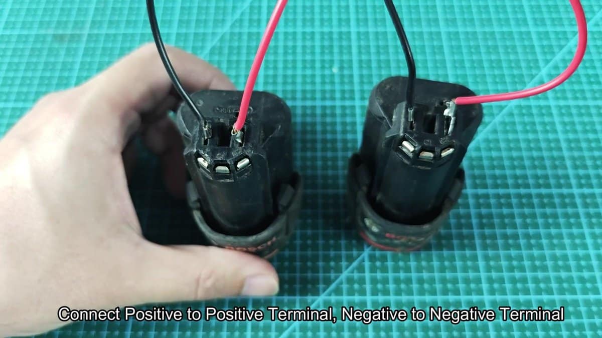 Battery pack terminals with connected wires