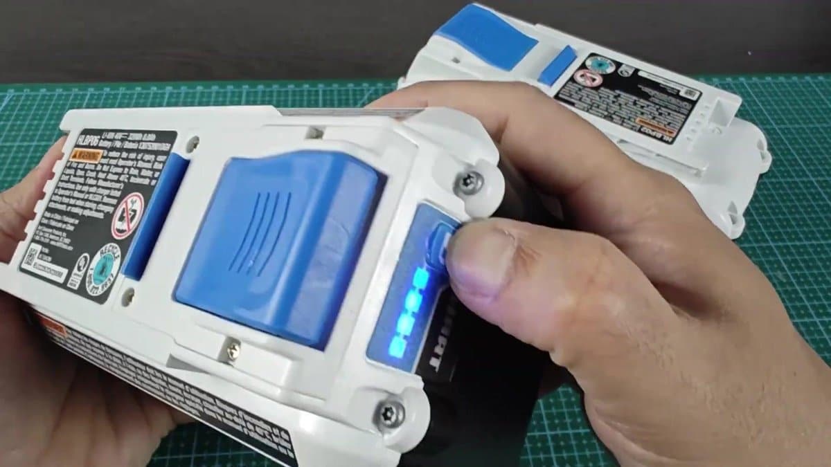 Battery with blue LED charge indicators lit