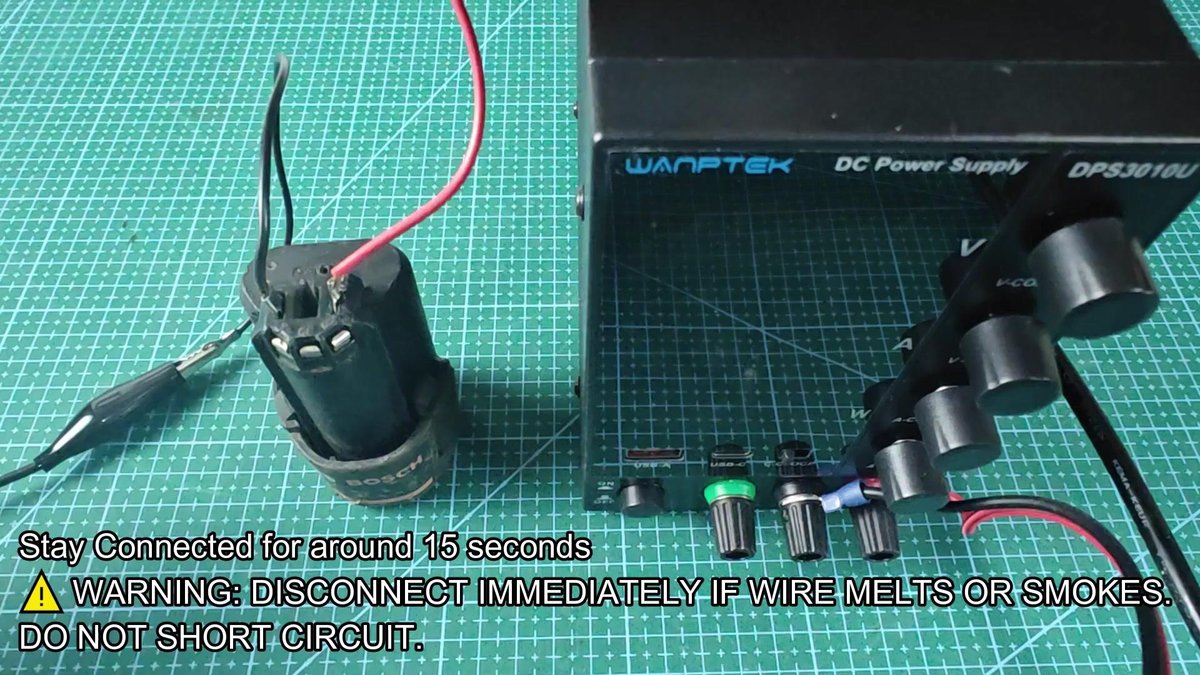 Bosch battery connected to Wanptek power supply