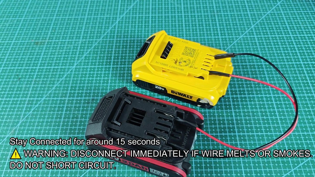 DeWalt and other battery with wires connected