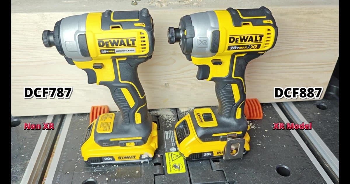 DeWalt DCF787 and DCF887 impact drivers on table