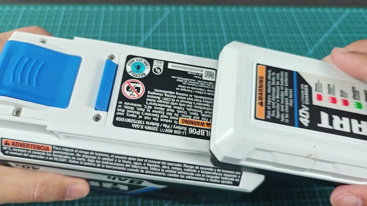 Hart 40V charger connected to battery pack