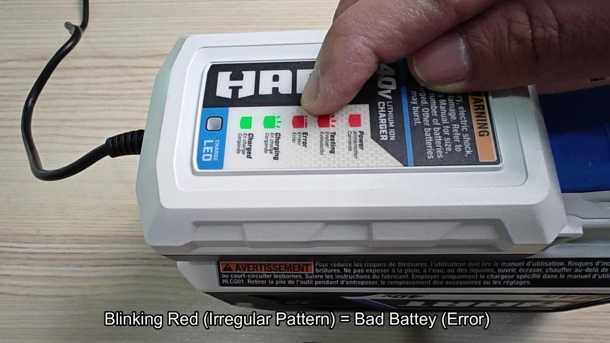 HART 40V charger with error light blinking red