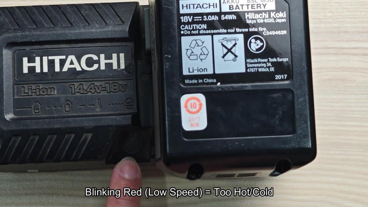 Hitachi battery and charger with indicator lit