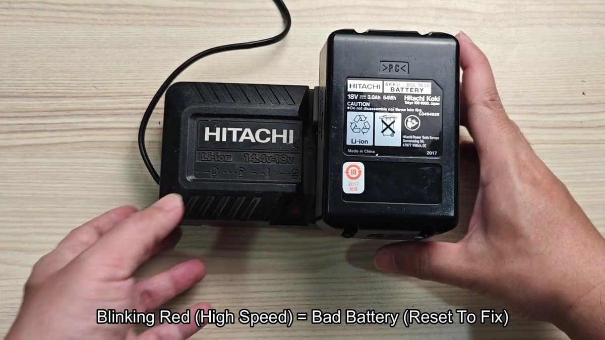 Hitachi battery charger with blinking red light