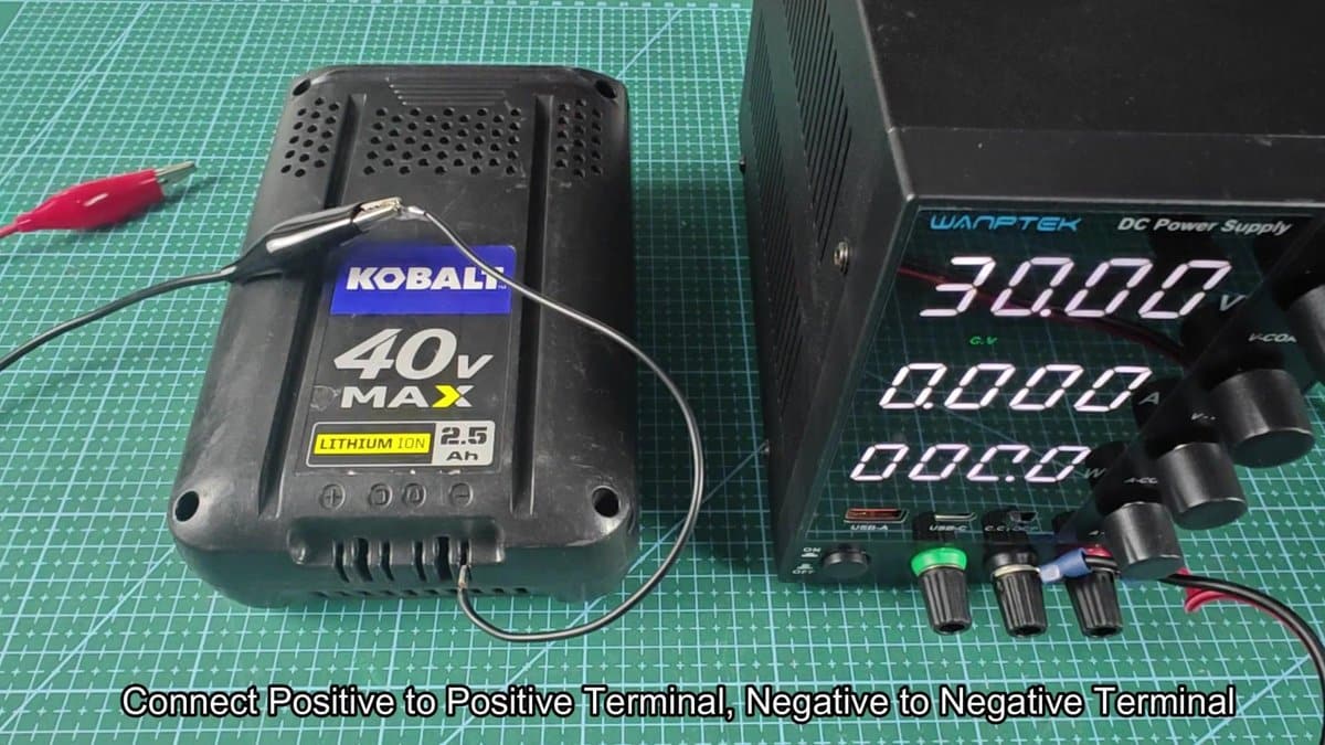 Kobalt 40V battery connected to power supply