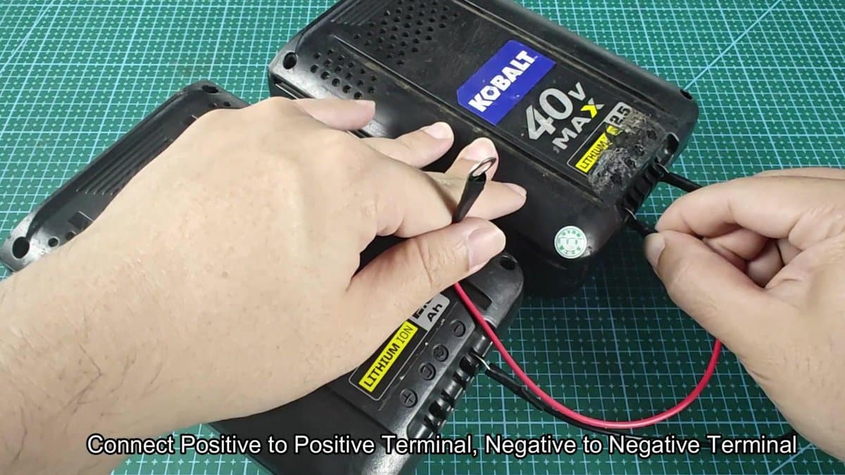 Kobalt 40V battery with connecting cables attached