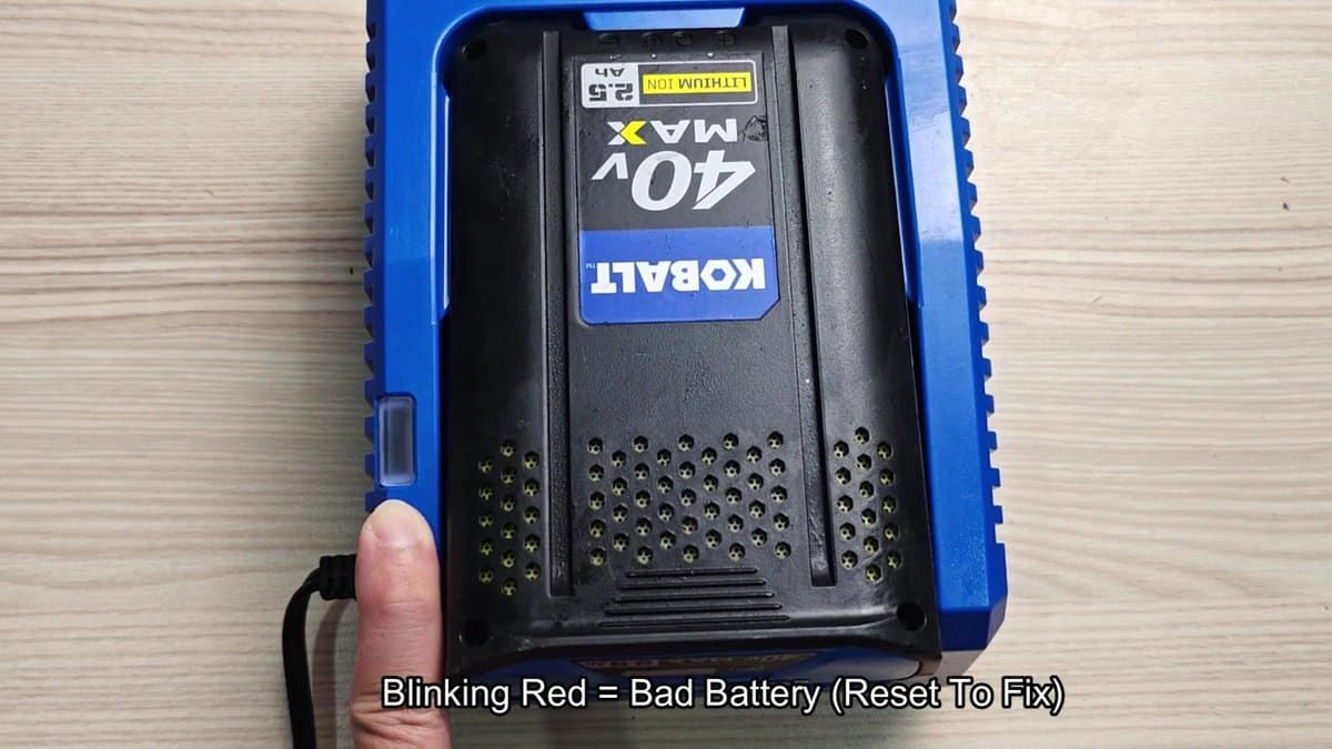 Kobalt 40V battery with red indicator blinking