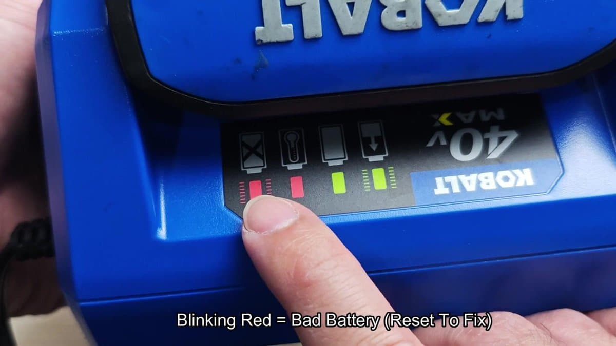 Kobalt 40V charger with red warning lights