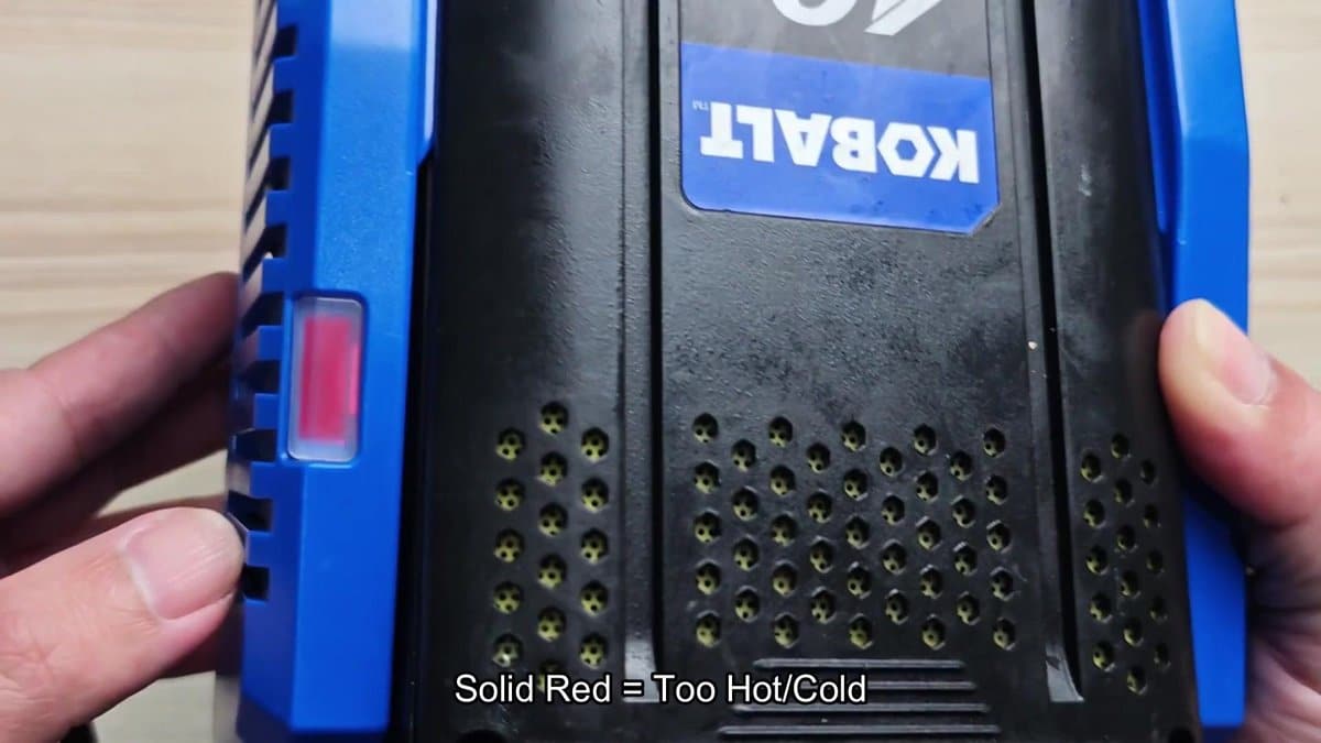 Kobalt charger with solid red light indicator