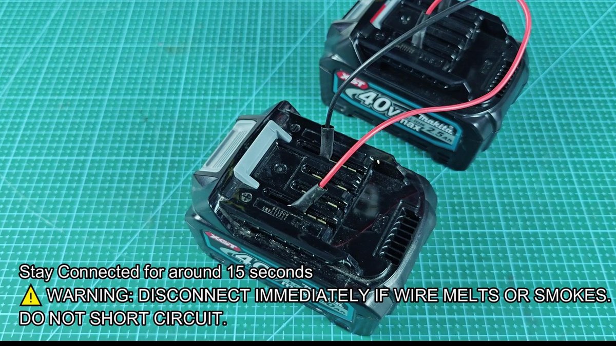Makita 40V battery connected with wires