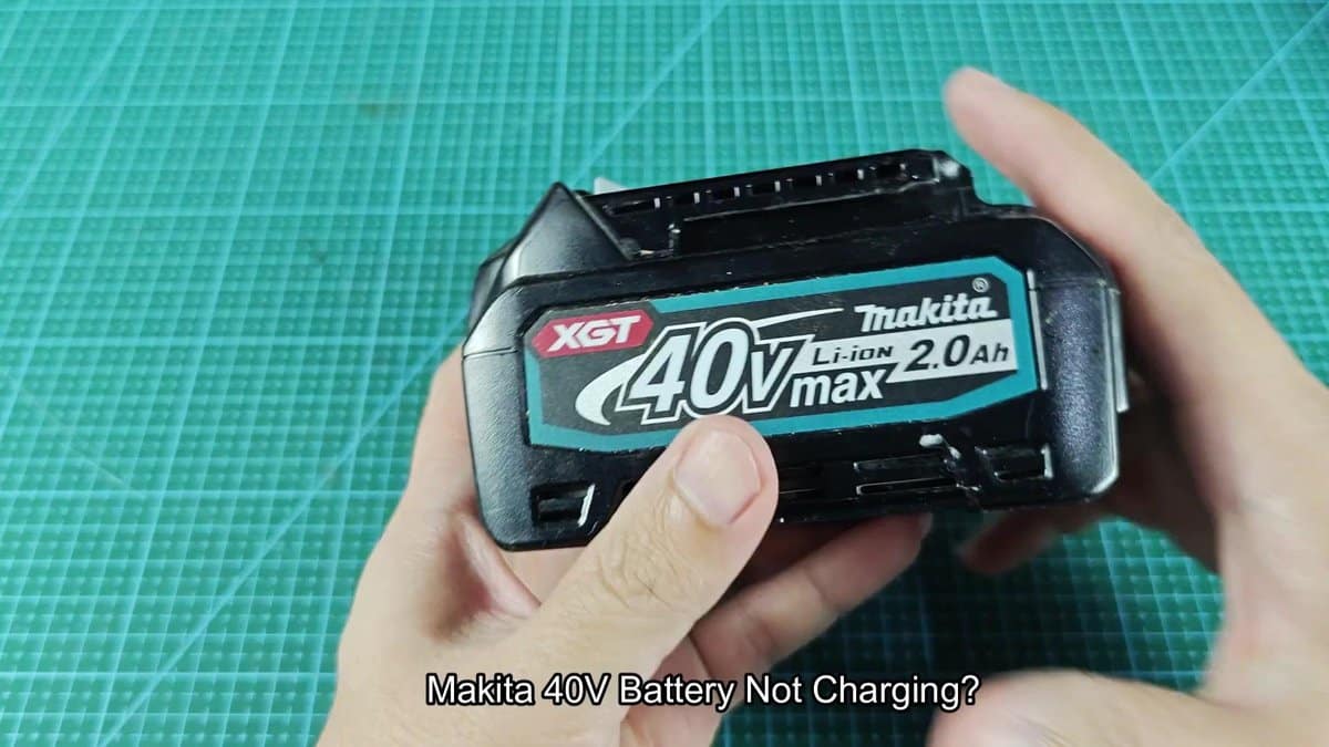 Makita 40V battery on green cutting mat