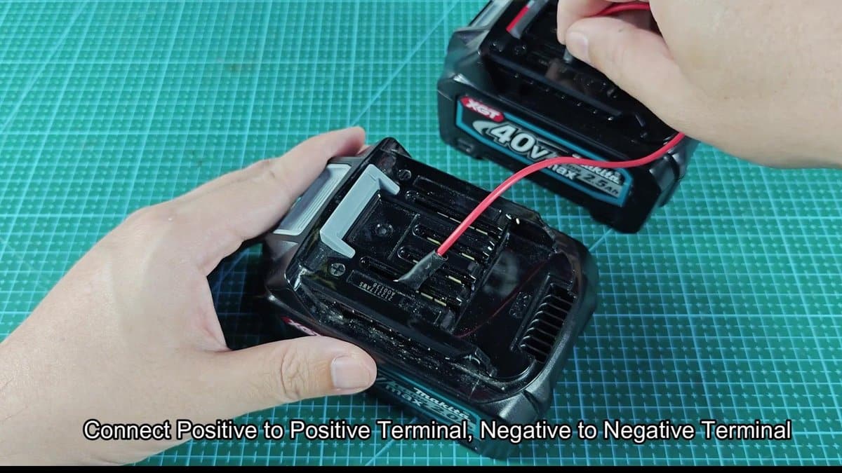 Makita 40V battery with red wire connected