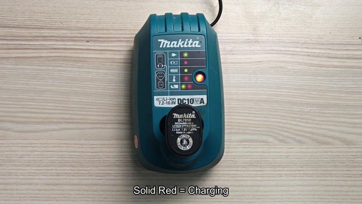 Makita DC10WA charger with red light indicator