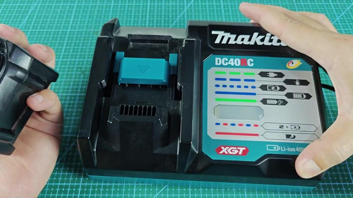 Makita DC40RC charger on cutting mat