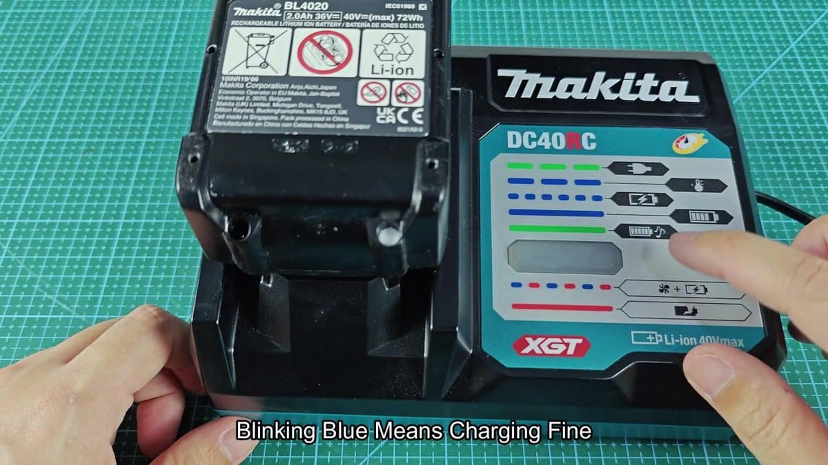 Makita DC40RC charger with blue light blinking