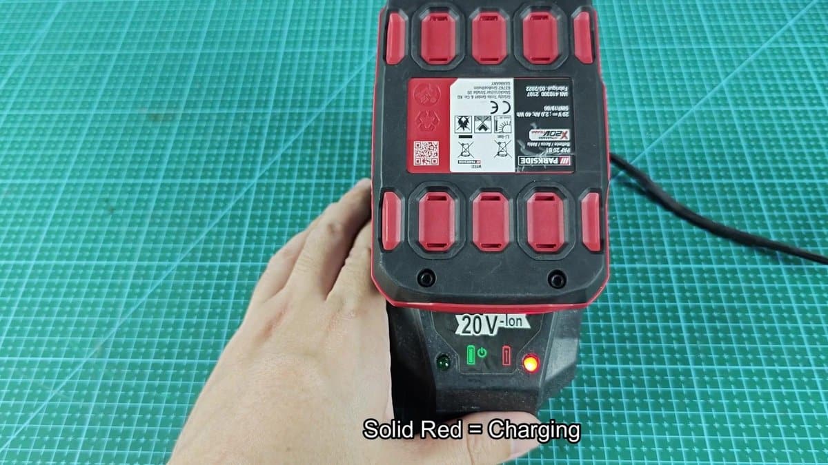 Parkside 20V battery charger with red light on