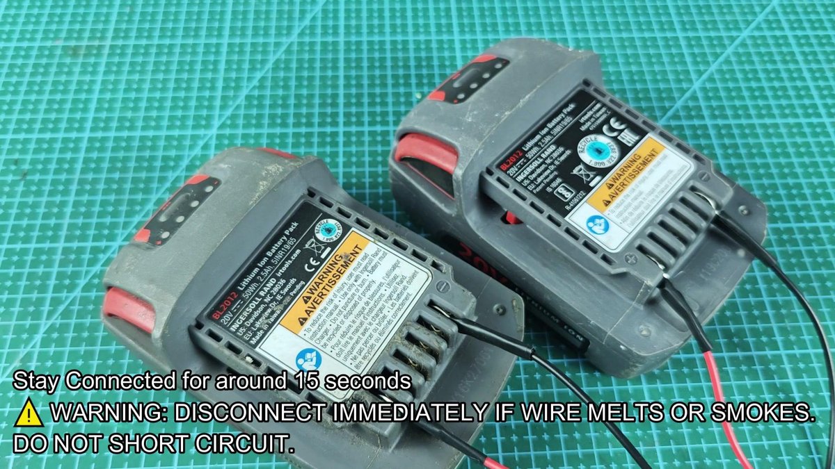 Ryobi 20V batteries on green grid mat