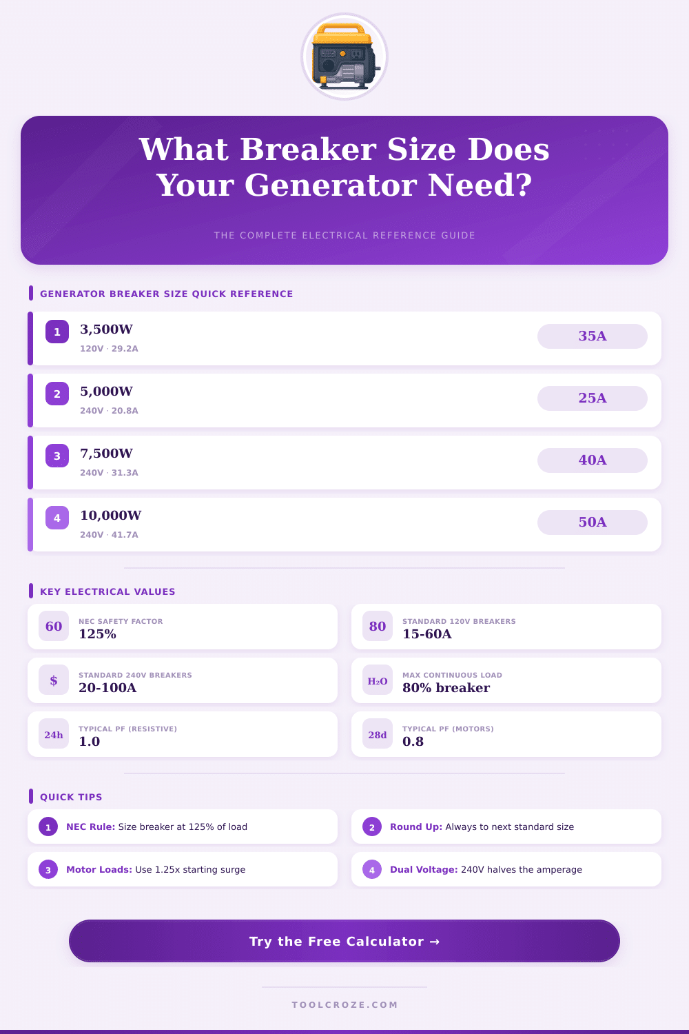 Generator Breaker Size Calculator: Find the Right Breaker