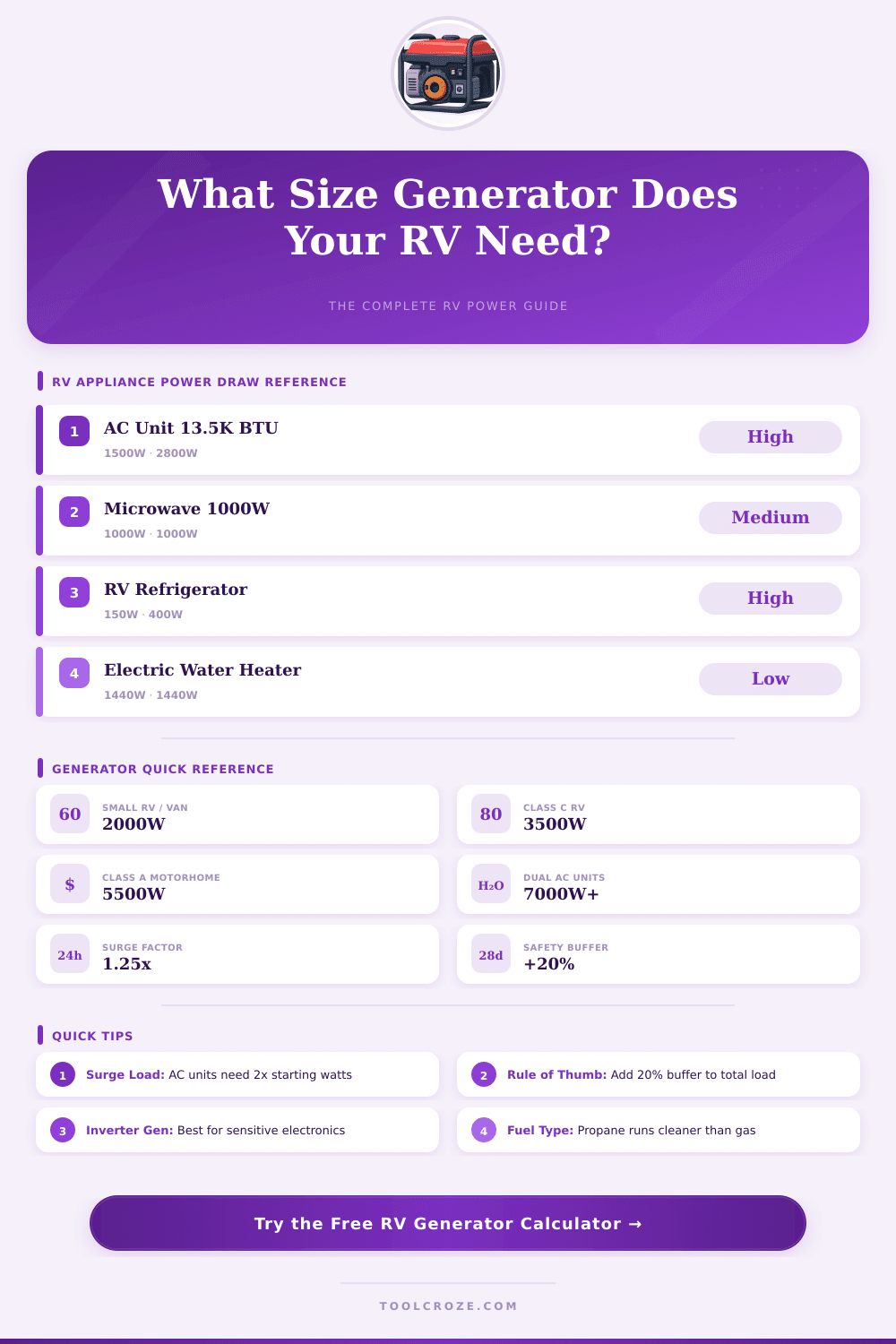 RV Generator Size Calculator: Find the Right Wattage