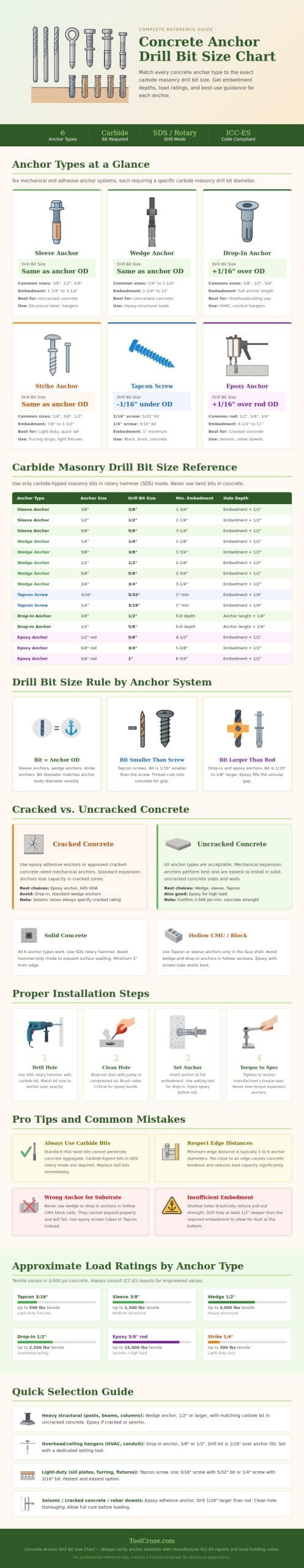 Concrete Anchor Drill Bit Size Chart