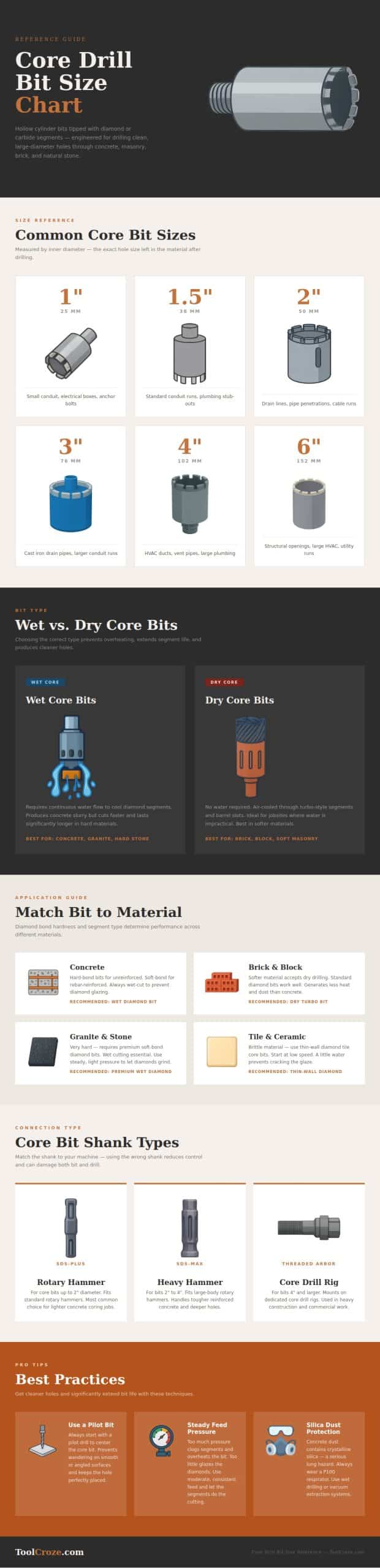 Core Drill Bit Size Chart