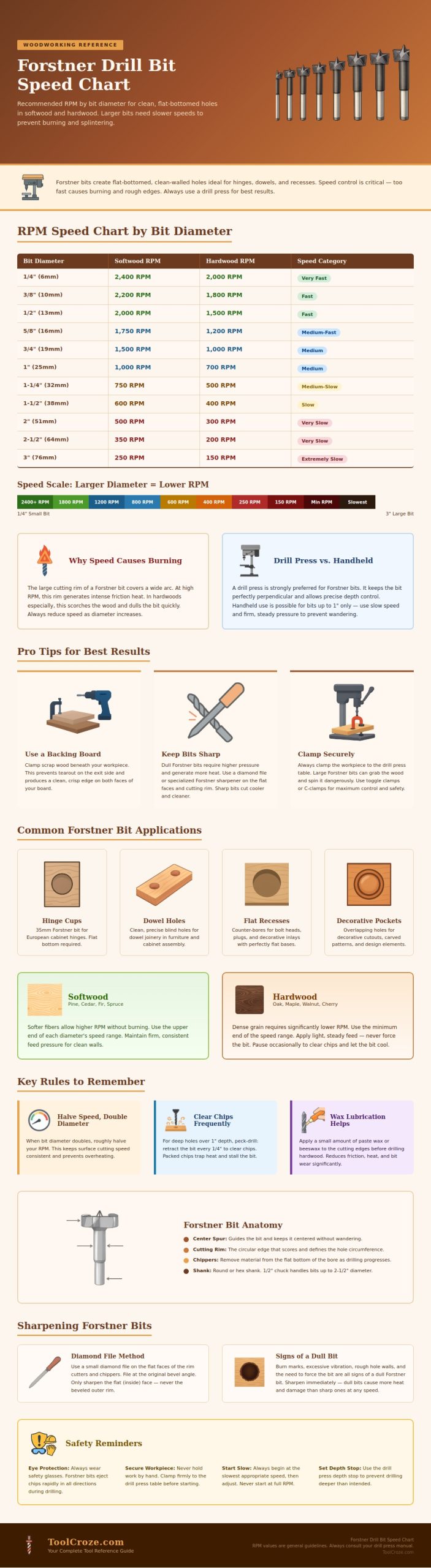 Forstner Drill Bit Speed Chart