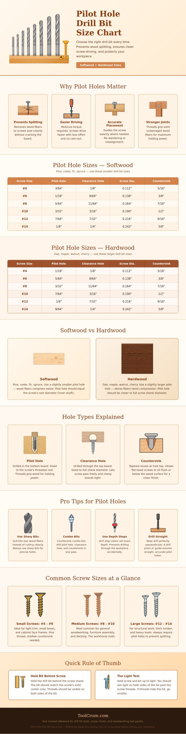 Pilot Hole Drill Bit Size Chart
