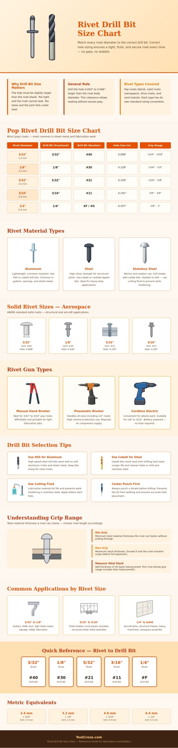 Rivet Drill Bit Size Chart