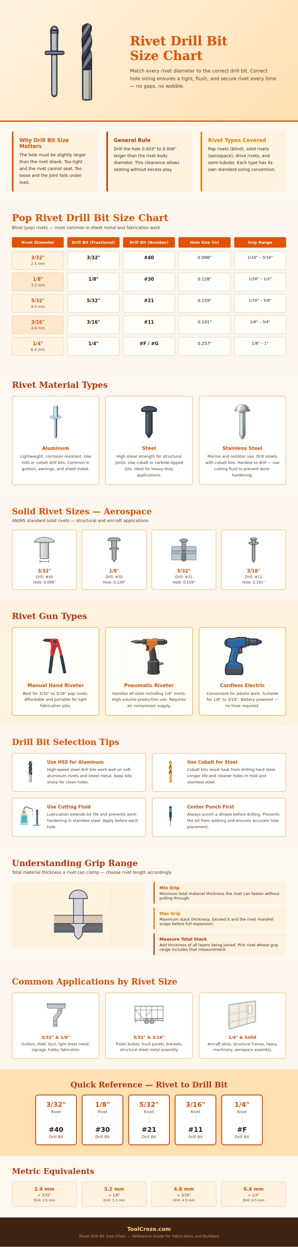 Rivet Drill Bit Size Chart