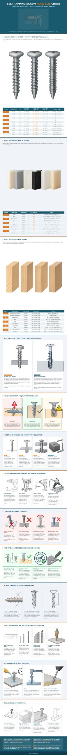Self Tapping Screw Hole Size Chart