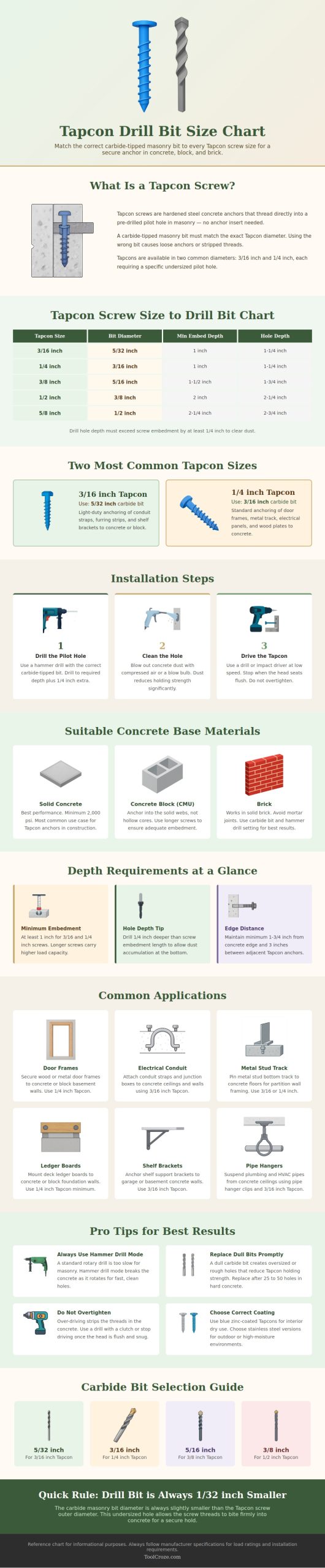 Tapcon Drill Bit Size Chart