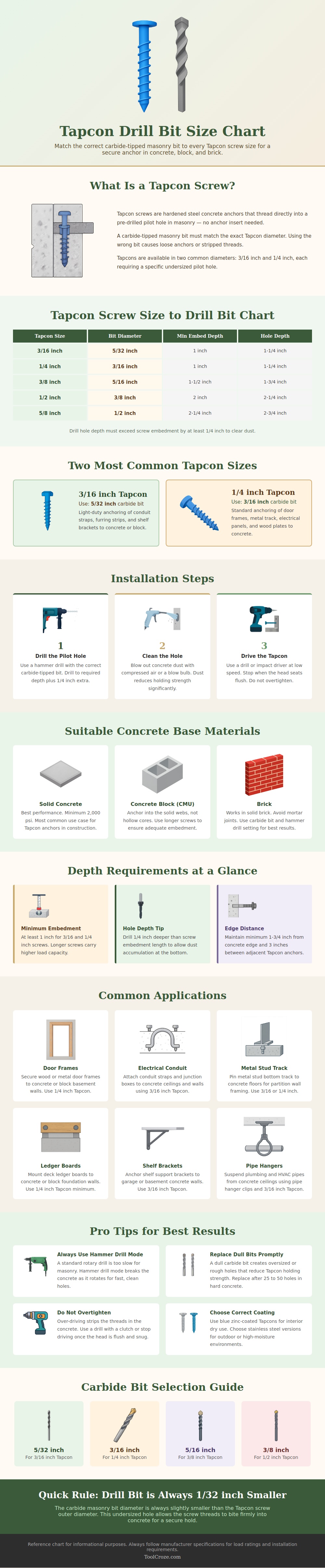 Tapcon Drill Bit Size Chart