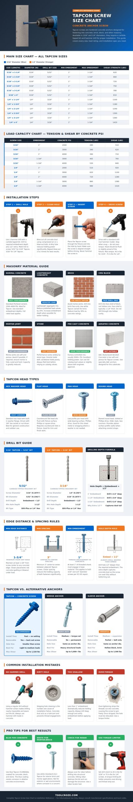 Tapcon Screw Size Chart